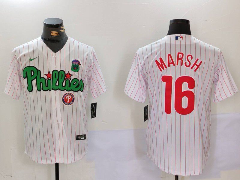 Men Philadelphia Phillies #16 Marsh White stripe Second generation Joint Name 2024 Nike MLB Jersey style 3->philadelphia phillies->MLB Jersey